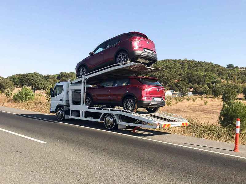 Çoklu araç taşıma tırında yüklü otomobiller